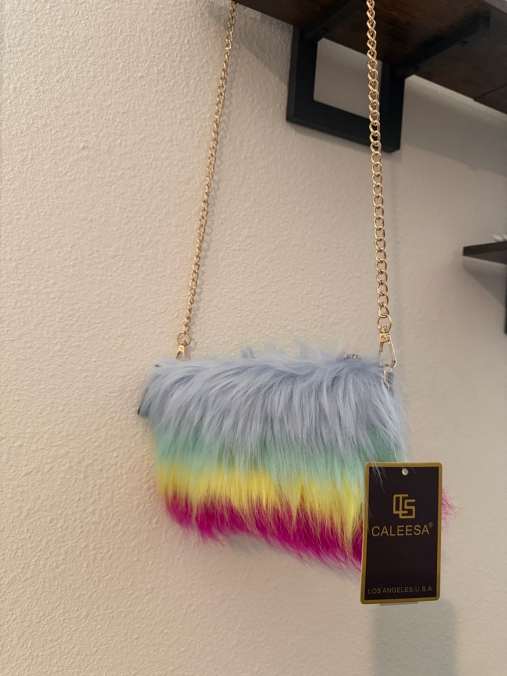 Caleesa Light Blue & Rainbow Faux Fur Crossbody Bag